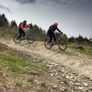 Dave and Kirsty setting off on the blue trail at Llandegla